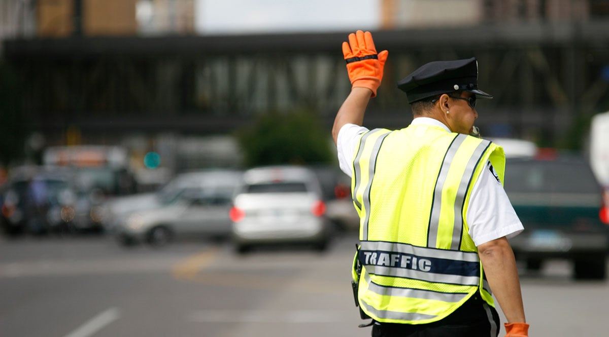 Traffic enforcer on duty in hot weather